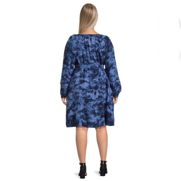 Terra & Sky Women's Plus Size Shirred Mini Washed texture Dress 0X (14W) Blue - Picture 2 of 13